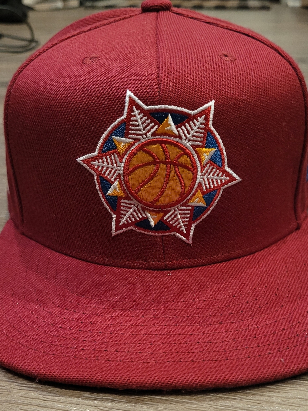Utah Jazz Basketball Hat, Snowflake Logo, Maroon And Blue Hat, Flat Bill, Fitted